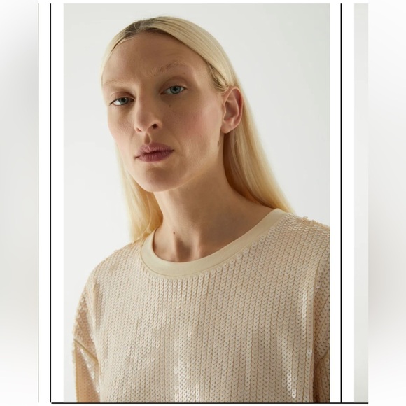 COS Cream Long-Sleeve Oversized Sequined Dress L 12/14/16 - Picture 10 of 13